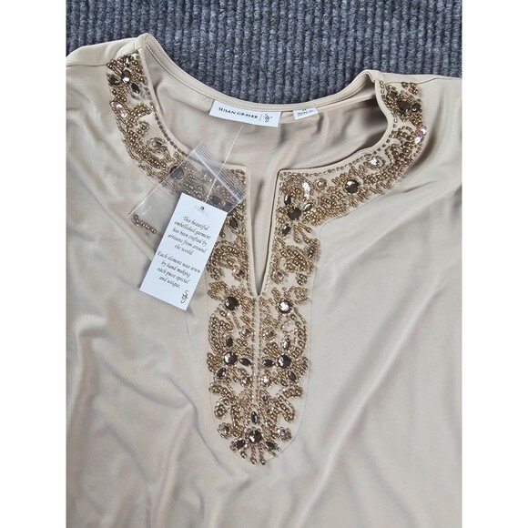 Susan Graver Embellished Tunic Top – Beige Long Sleeve Women’s SZ M - Picture 4 of 7